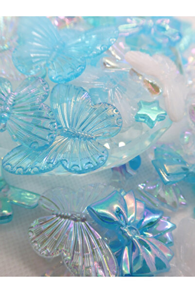 Boncuk Abla Mavi Jelly Charm Boncuk Janjanlı Akrilik Boncuk Karışık 50 Adet
