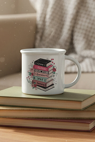 giftkonsept Colorful Books Printed Enamel-Looking Ceramic Vintage Mug Cup