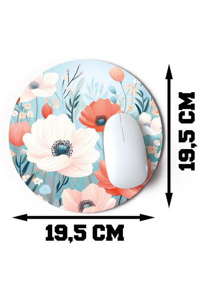 giftkonsept Colorful Flowers No:17 Printed Round Gaming Mousepad