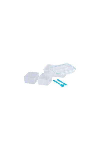 Mercaton Food container, plastic, airtight, blue, 2 compartments, with spoon and fork, 1.5 L, 2215.27.6 c