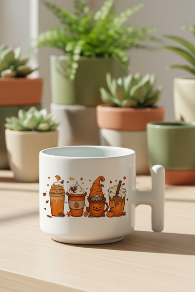 giftkonsept Autumn Themed Coffees No:6 Printed Gift T-Handle Latte Cup Mug