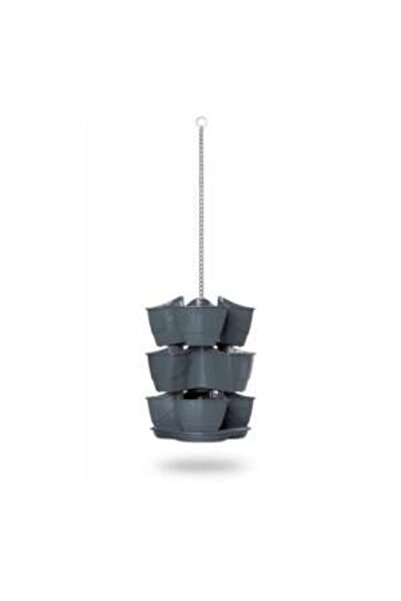 Prosperplast Decorative flower pot, Prosperplast, with chain, anthracite, 9 L, set of 3 pieces