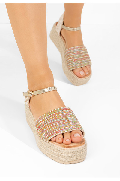 B T Shoes Zlaté sandály na klínku Jilly