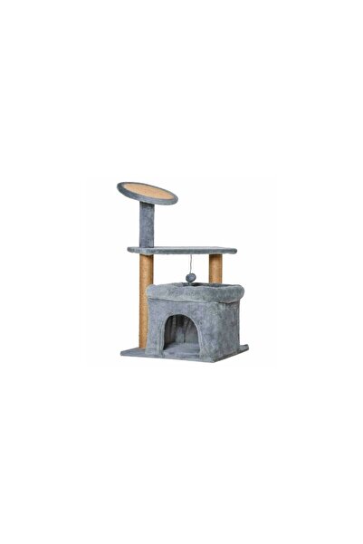 Mercaton Cat Play Tower with Platforms, Bed, and Dangling Ball, Grey and Beige, 48x48x84 cm