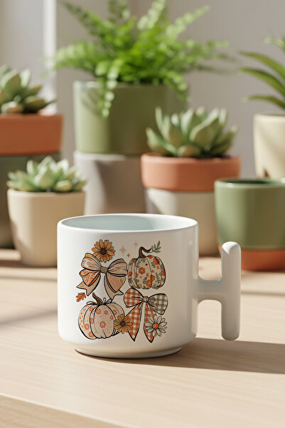 giftkonsept Autumn Theme Pumpkin Couqette Printed Gift T-Handle Latte Cup Mug