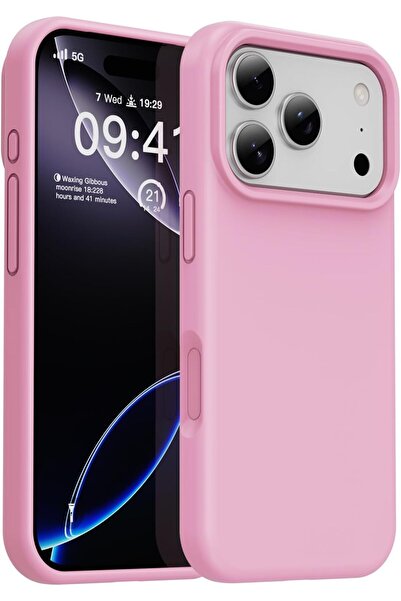CaseHub غطاء حماية من السيليكون لهاتف iPhone 17 PRO مع شاشة مخملية داخلية وغطاء حماية للكاميرا باللون الوردي