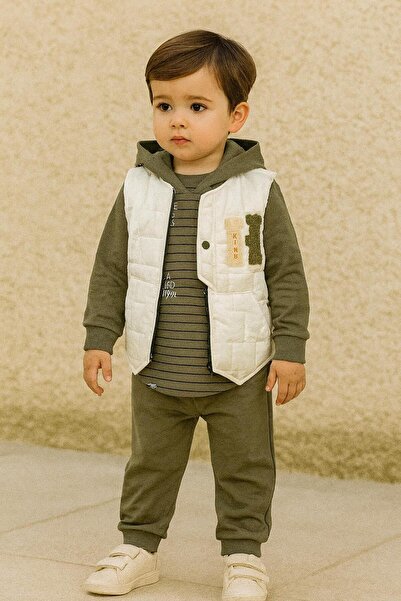 RAPAPA Baby Boy Hooded Tracksuit Set + Puffer Vest 3-Piece Combination 25322Y