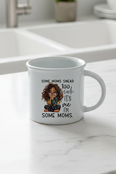 giftkonsept Some Moms Swear Too Much Printed Enamel-Looking Ceramic Vintage Mug Cup