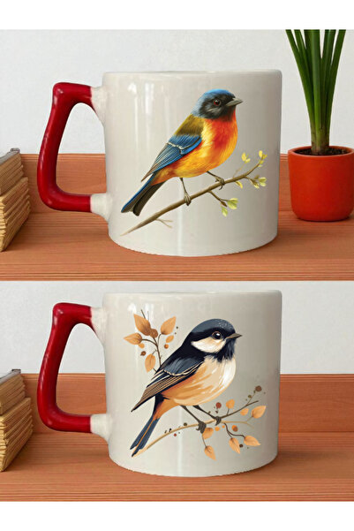 lili hediyelik طقم أكواب مكون من قطعتين مطبوع عليه طائر على شجرة - هدية للرجا...
