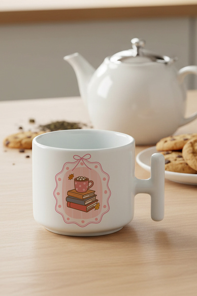 giftkonsept كوب لاتيه مطبوع عليه كتب ذات طابع خريفي وشوكولاتة ساخنة مع مقبض ع...