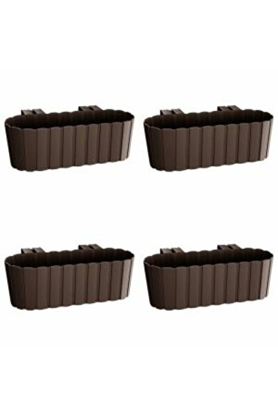 Mercaton Set 4 jardiniere decorative cu suport de plastic, maro, 4.9 L, 38.3×21.2×13 cm, Boardee Hook