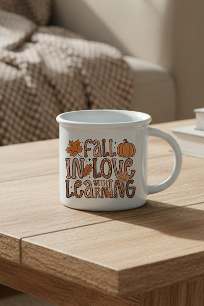 giftkonsept Fall in Love with Learning Printed Enamel-Looking Ceramic Vintage Mug