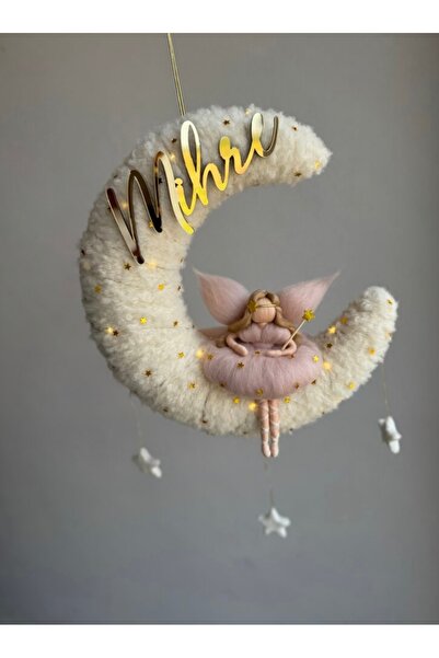 Tasarım Işıklı Ay kapı süsü, keçe bebek, keçe peri bebek