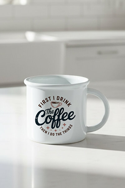 giftkonsept كوب سيراميك عتيق مطبوع عليه عبارة 'أولاً أشرب القهوة' بمظهر المينا
