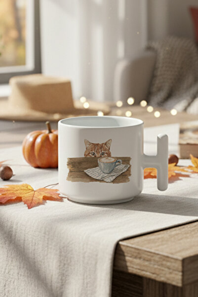 giftkonsept كوب قهوة لاتيه مطبوع عليه صورة قطة لطيفة رقم 1 بتصميم خريفي مع مقبض