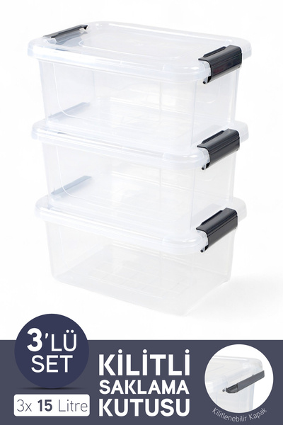 İronika 3'lü Saklama Kabı Yatay Dikdörtgen Kilitli Kapaklı Çok Amaçlı Oyuncak...