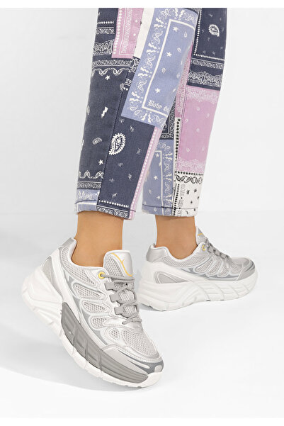 B T Shoes Stribrné dámské tenisky na klínku Amberly