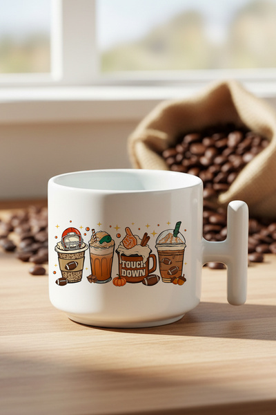 giftkonsept كوب قهوة لاتيه مطبوع عليه هدية رقم 8 بتصميم خريفي مع مقبض