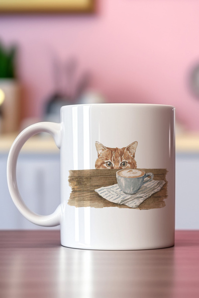 giftkonsept Autumn Themed Cute Cat No:1 Printed Gift Mug