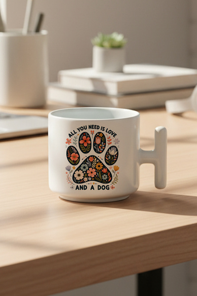 giftkonsept All You Need Is Love and a Dog Printed Gift t Handle Latte Cup Mug