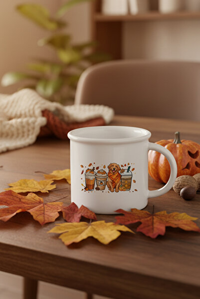 giftkonsept Autumn Themed Coffees No:4 Printed Enamel Look Ceramic Vintage Mu...
