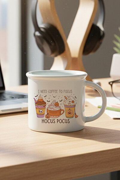 giftkonsept Autumn Themed Coffees No:9 Printed Enamel-Looking Ceramic Vintage Mug Cup