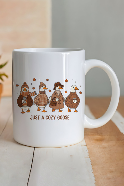 giftkonsept كوب هدية مطبوع عليه صورة إوز لطيف للخريف من Just a Cozy Goose