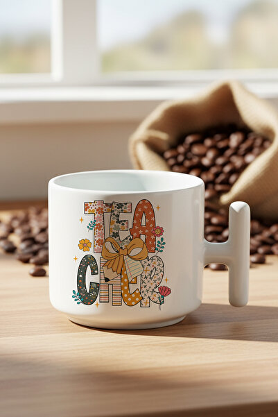 giftkonsept Teacher Floral Patterned Teacher Printed Gift T-Handle Latte Cup Mug