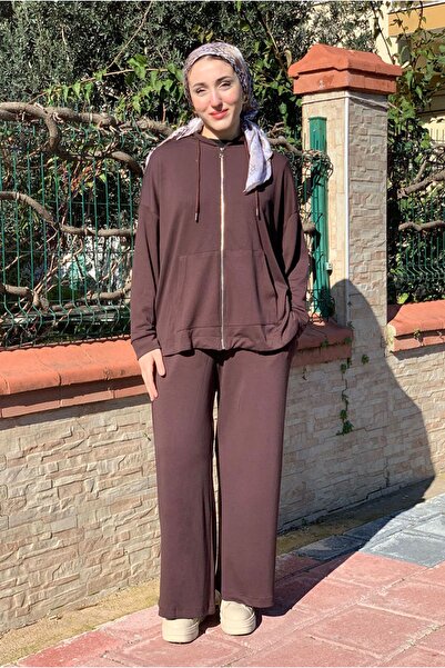 Moda Rosa 26K2257 - Brown - Modal Fabric Double Set with Loose-Leg Pants