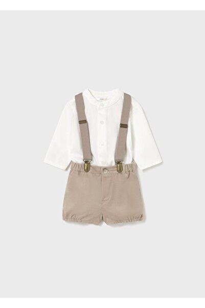 MAYORAL Newborn Erkek Bebek Askılı Şort Gömlek Takım Bej