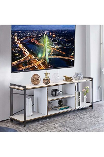 AGD Beautiful and Modern Wooden TV Table with Metal Legs