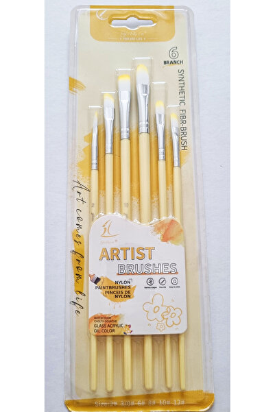 Modellino 6Pcs Colorful Artist Watercolor Acrylic Paint Gouache Oil Paint Brush-No: 2-4-6-8-10-12 /Yellow Colorful