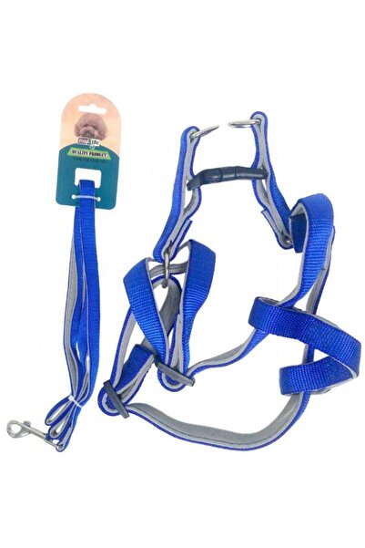 Maxilife Pet Maxilife Blue Soft Textured Dog Chest and Walking Leash Set 1.5 cm (Chest: 30 cm - 50 cm)