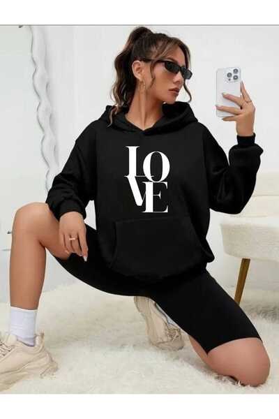 tkn your style Φούτερ με κουκούλα Unisex LOVE με σχέδιο εκτύπωσης Trend Oversize