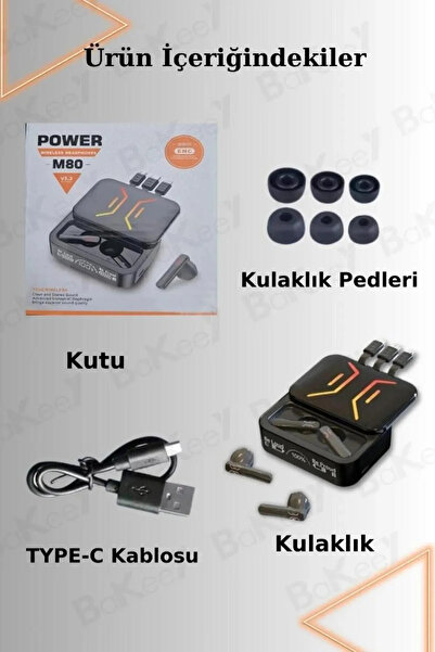 İMEXTECH Yüksek bassli kendinden kablolu Powerbank özellikli bluetooth kulaklık m80 dijital göstergeli