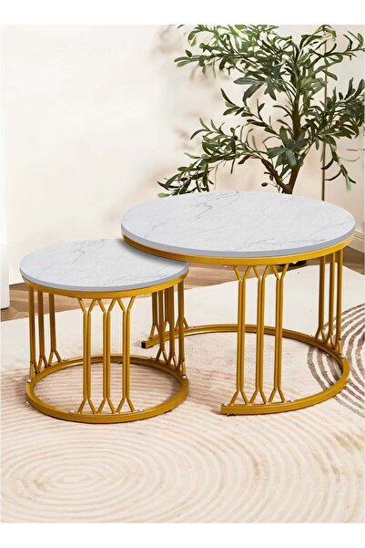 Türkiye Modern Faux White Marble Finish Round Nesting Coffee Table Set of 2