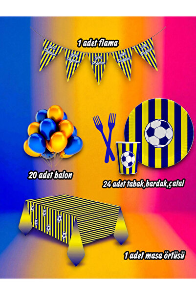 partylady مجموعة صغيرة ذات طابع أصفر وأزرق داكن تتسع لـ 24 شخصًا - لحفلات أعي...