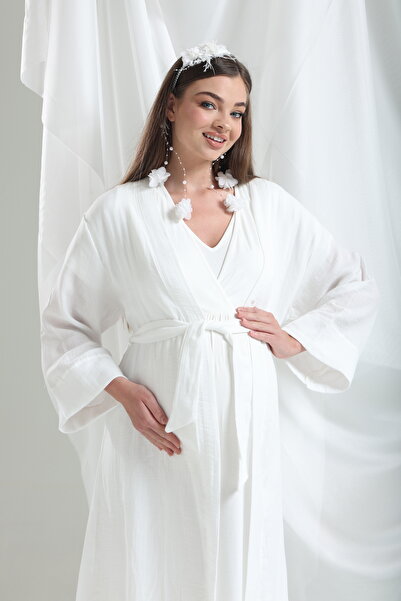 Lohusa Dünyasi Kadın Ekru V Yaka Emzirme Özellikli 2'li Lohusa Hamile Takım Seti