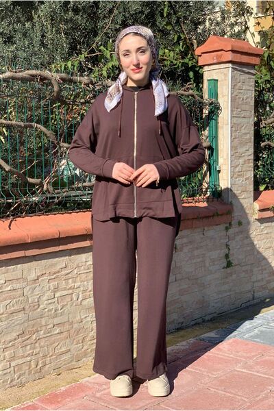 Moda Rosa 26K2257 - Brown - Modal Fabric Double Set with Loose-Leg Pants