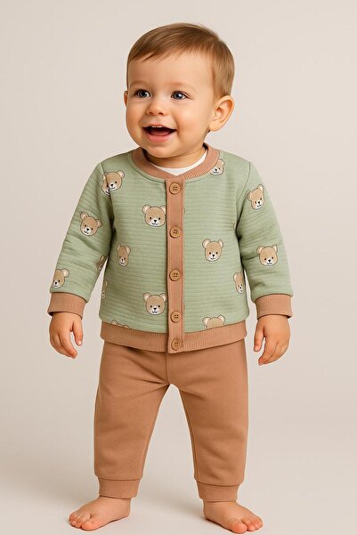 RAPAPA Baby Boy Teddy Bear Patterned 3-Piece Baby Set – Blouse and Pants Set 6119Y