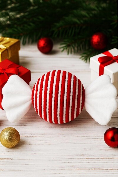 BeySüS Yılbaşı Dekoratif Şeker Süsü 25 cm Kırmızı Beyaz Çizgili