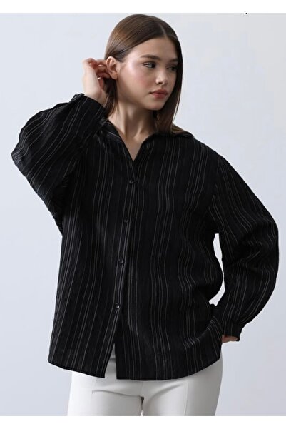Belle Bellegance çizgili siyah gömlek