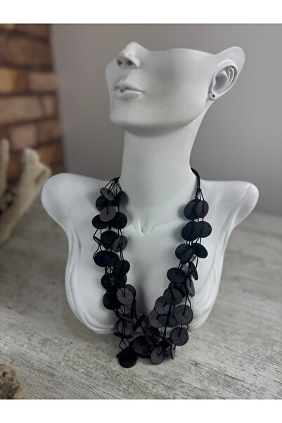 SEDEF TAKI Siyah ahşaplı bohem kolye