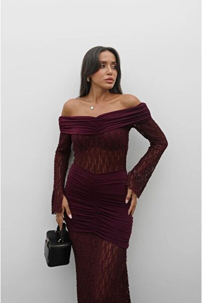 Miss Beyoğlu Kadın Dantel Abiye Elbise – Omuz Açık, Uzun, Şık Gece & Davet Elbisesi – Yeni Sezon