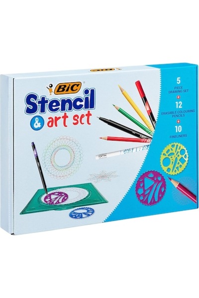 Bic Creative Painting and Drawing Set 10 Erasable Markers + 12 Pencils +5 Stencils, Bic, Multicolor