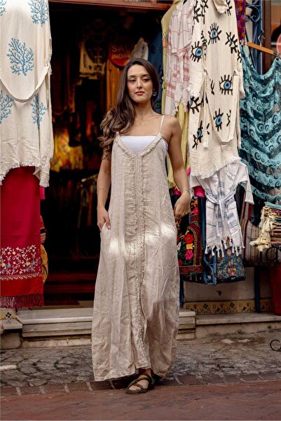 Miss Boheme Cream Color Suspender Italian Linen Dress