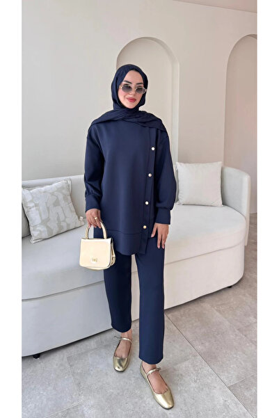 Miraydın Butik بنطلون نسائي طقم سكوبا مكون من قطعتين M61205 - أزرق داكن