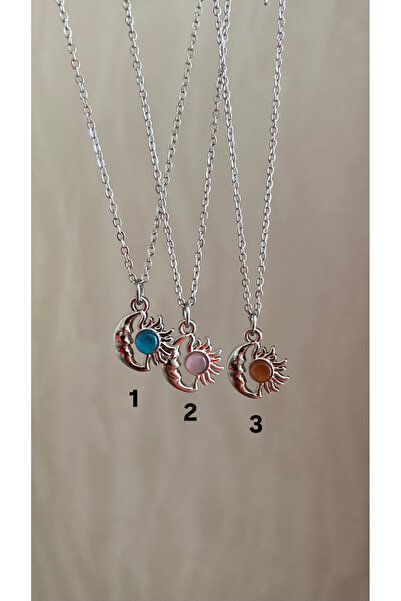 Petek Collection قلادة فضية على شكل القمر والشمس مرصعة بحجر الأوبال الفولاذي،...