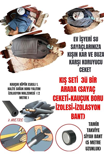 KL HOME 3'lü Set- Ev Su Saati ve Kartlı - Normal Su Sayac Kış Kar(DONA) Karşı Korur (KAUÇUK BORU +PVC BANT)