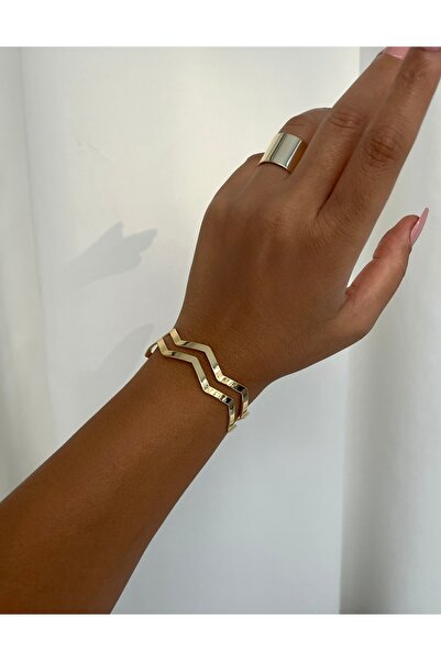 GİS JEWELRY سوار من الفولاذ بتصميم متعرج مزدوج